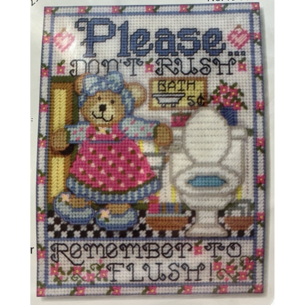 Design Works "Please Flush" Counted Cross Stitch Picture Kit 10 x 13 #1944 Bear